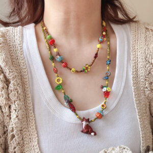 Design handmade flower fox high-end bead glass necklace